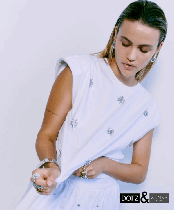 Cm muse t-shirt rhinestone - wit - Afbeelding 2