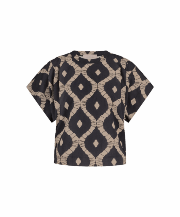Renske batik top - zwart/latte