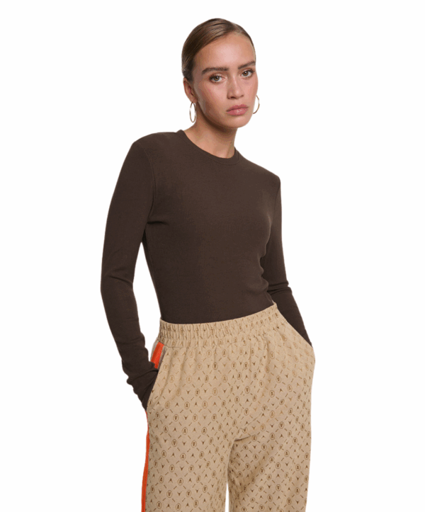 knitted fitted rib longsleeve - bruin
