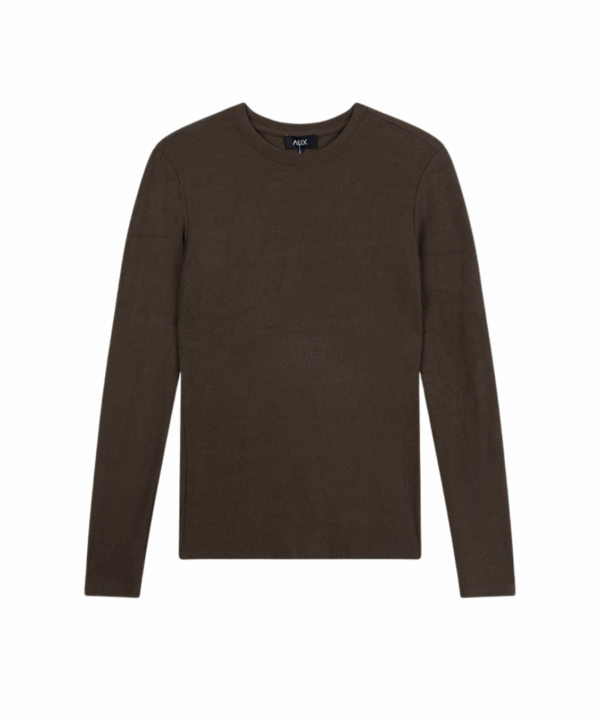 knitted fitted rib longsleeve - bruin - Afbeelding 2
