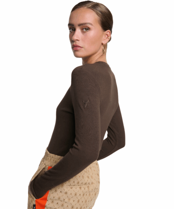 knitted fitted rib longsleeve - bruin - Afbeelding 4