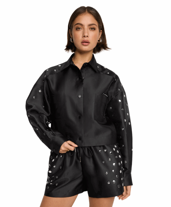 Studs cropped blouse - zwart - Afbeelding 2