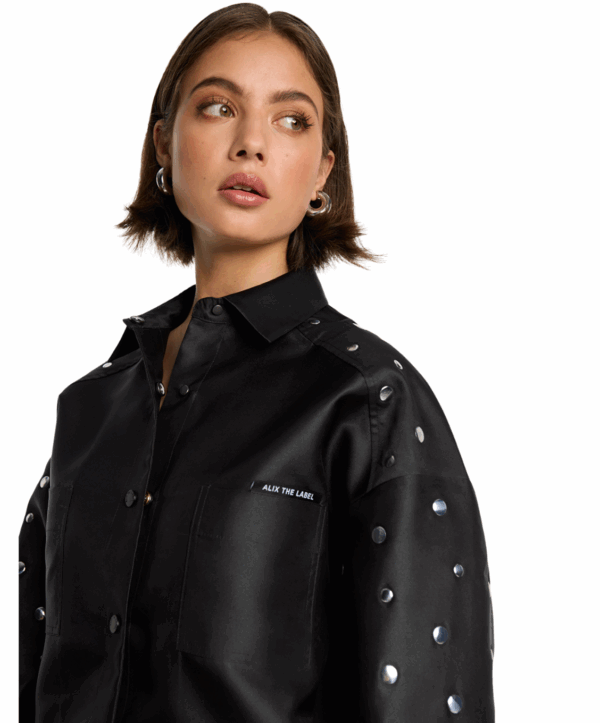 Studs cropped blouse - zwart - Afbeelding 3