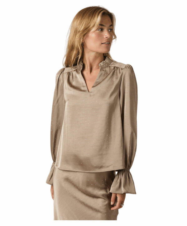 Amara satin bedaz blouse - beige - Afbeelding 3